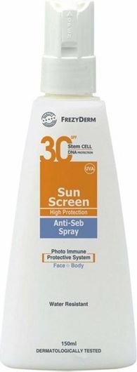 Αντηλιακό Προσώπου & Σώματος Frezyderm Sun Screen Anti-Seb Αδιάβροχη Λοσιόν SPF30 σε Spray 150ml