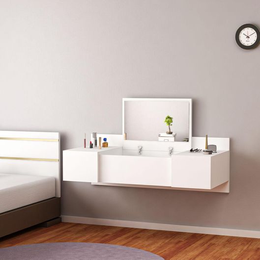 Τουαλέτα Κρεβατοκάμαρας Homemarkt Ξύλινη Linde με Καθρέπτη 100x39x33cm Λευκό