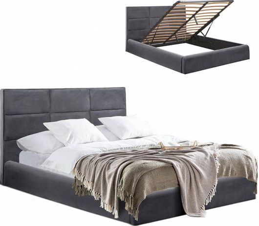 Briley Κρεβάτι Υπέρδιπλο Επενδυμένο με Ύφασμα με Αποθηκευτικό Χώρο 160x200cm Γκρι