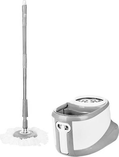 Σφουγγαρίστρα Oxford MP-002 Spin Mop Περιστρεφόμενη με 2 Κεφαλές και Κουβά Λευκό-Ασημί