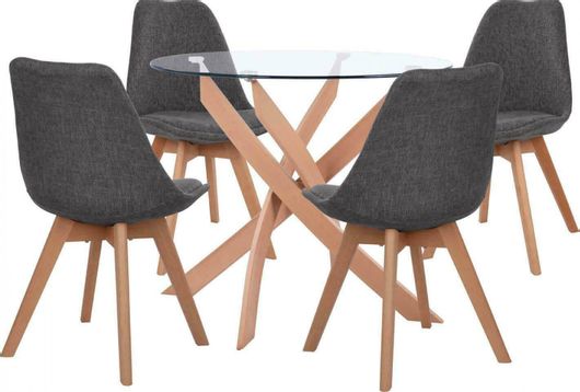 Τραπεζαρία Σετ Homemarkt 5τμχ 90x90cm Διάφανο/Φυσικό/Γκρι