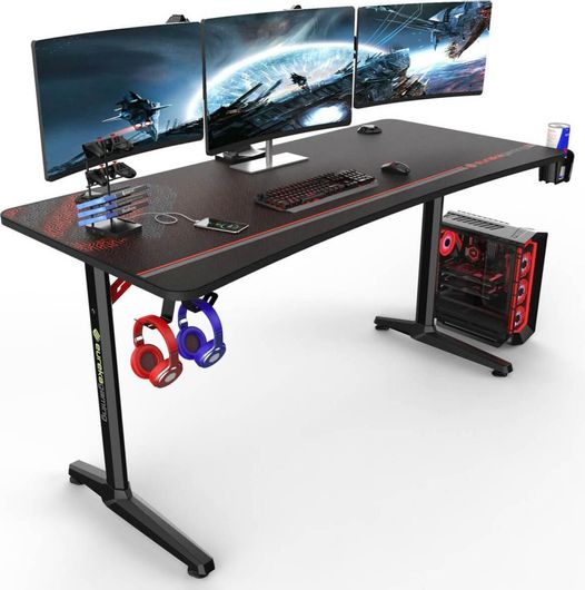 Γραφείο Gaming Eureka Ergonomic GIP 60'' με Μεταλλικά Πόδια 152.4x70x76.5cm Μαύρο
