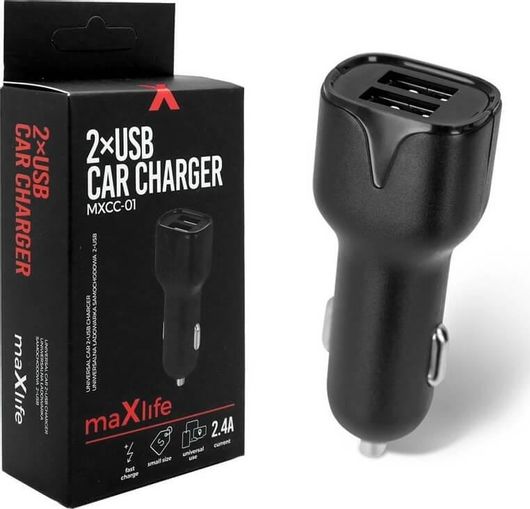 Φορτιστής Κινητού Τηλεφώνου Maxlife Mxcc-01 Fast Charge 2 Θύρες 2.4A Μαύρο