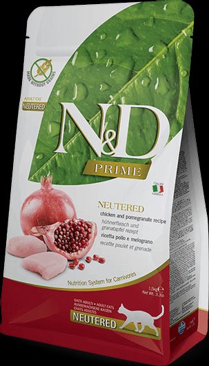 Ξηρά Τροφή Γάτας Farmina N&D Prime Neutered Adult 1.5kg για Ενήλικες Στειρωμένες Γάτες με Κοτόπουλο & Ρόδι