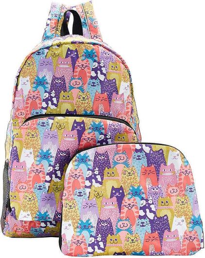 Σχολική Τσάντα Δημοτικού Eco Chic Foldable Multiple Cats Πλάτης Πολύχρωμο