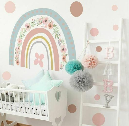 Αυτοκόλλητο Τοίχου Ουράνιο Τόξο Λουλούδια 70x40cm