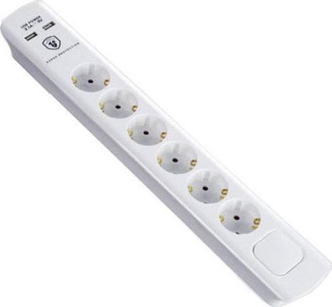 Geyer Πολύπριζο Ασφαλείας 6 Θέσεων με 2 USB-A, Διακόπτη και Καλώδιο 1.4m