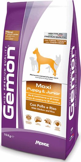 Monge Gemon Maxi Puppy & Junior 15kg Ξηρά Τροφή για Κουτάβια Μεγαλόσωμων Φυλών με Κοτόπουλο και Ρύζι