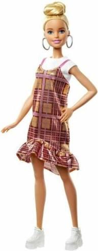 Barbie Fashionistas #142 με Αστραφτερό Καρό Φόρεμα για 3+ Ετών