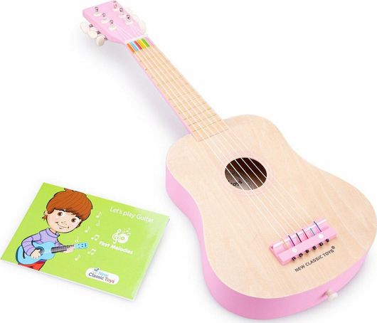 Ξύλινη Κιθάρα New Classic Toys De Luxe Natural Ροζ