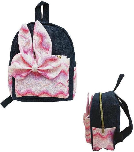Τσάντα Πλάτης Μαύρη Φιογκάκι Ροζ 23x16x10cm