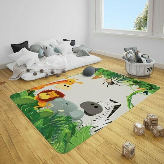 Παιδικό Χαλί Babyroom με Απαλή Υφή Jungle Animals 100x150cm Γκρι