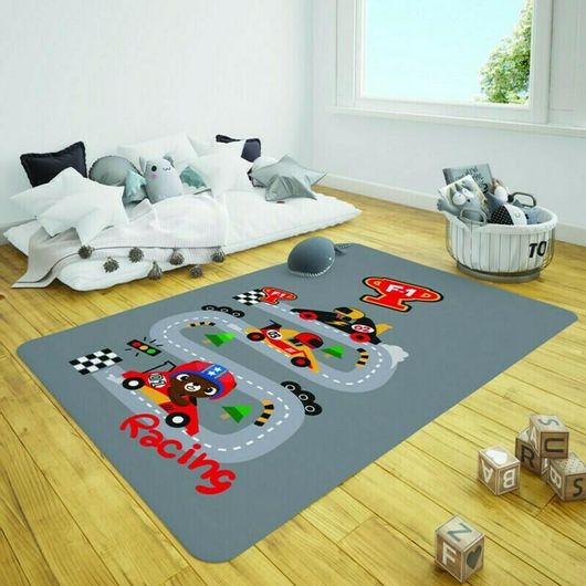 Παιδικό Χαλί Babyroom με Απαλή Υφή Racing 100x150cm Γκρι