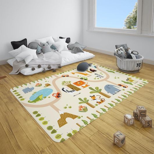 Παιδικό Χαλί Babyroom με Απαλή Υφή Ζωάκια 100x160cm Εκρού