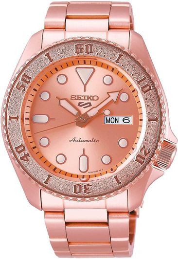 Ανδρικό Ρολόι Seiko 5 Sports Automatic με Μεταλλικό Μπρασελέ SRPE72K1G Ροζ Χρυσό
