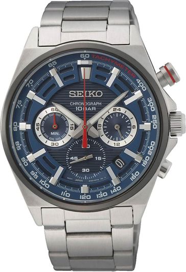 Ανδρικό Ρολόι Seiko Racing Sports Χρονογράφος με Μεταλλικό Μπρασελέ SSB407P1 Ασημί