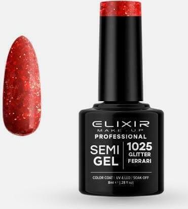 Ημιμόνιμο Βερνίκι Νυχιών Elixir Semi Gel 1025 Glitter Ferrari 8ml