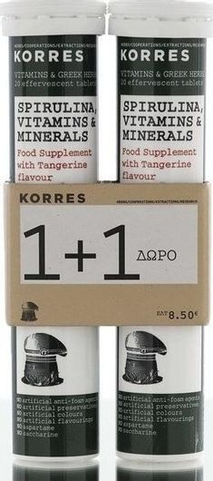 Korres Spirulina Vitamins & Minerals Μανταρίνι 2x18 Αναβράζοντα Δισκία Μανταρίνι