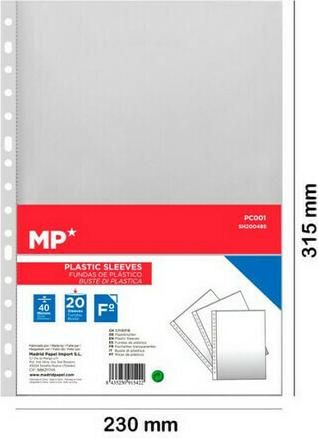 Ζελατίνες A4 με Οπές MP 40mic 20τμχ PC001