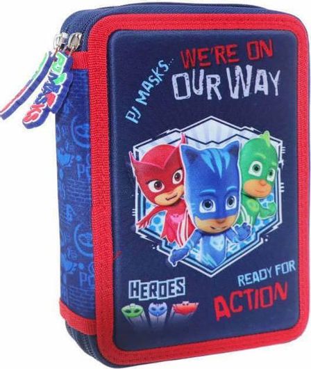 Σχολική Κασετίνα Διακάκης Pj Masks 3D Γεμάτη με 2 Θήκες