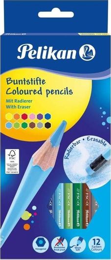 Ξυλομπογιές Pelikan με Γόμα 12 Χρώματα