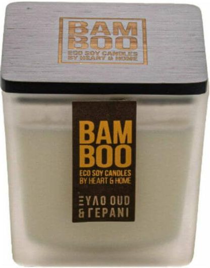 Αρωματικό Κερί Σόγιας Heart & Home Bamboo Ξύλο Oud - Γεράνι σε Βάζο 210gr Λευκό