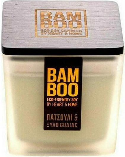 Αρωματικό Κερί Σόγιας Heart & Home Bamboo Πατσουλί & Ξύλο Guaiac σε Βάζο 210gr Λευκό