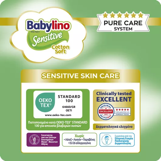 Πάνες με Αυτοκόλλητο Babylino Sensitive Cotton Soft Monthly Pack No.4 για 10-15kg 184τμχ