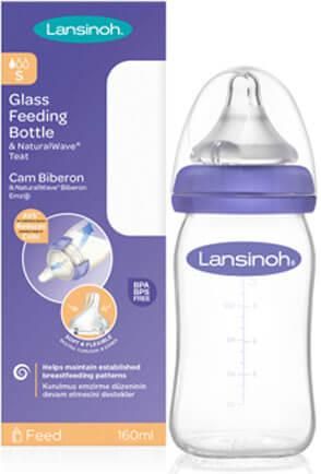 Μπιμπερό Lansinoh με NaturalWave με Θηλή Αργής Ροής Γυάλινο 160ml
