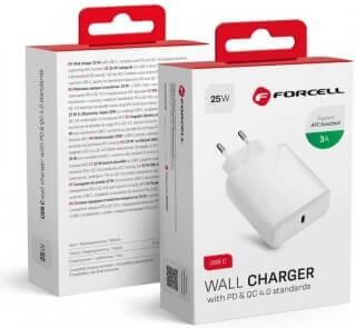 Φορτιστής Forcell 5903396108099 με Θύρα USB-C και Καλώδιο USB-C 25W Power Delivery Λευκό