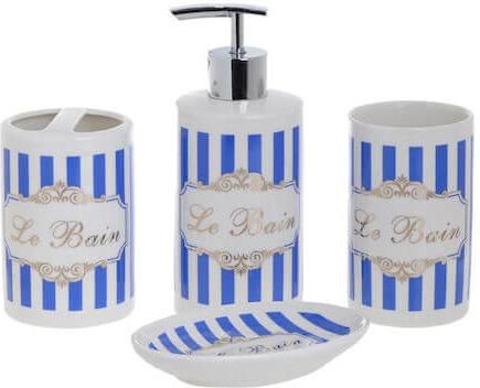 Σετ Μπάνιου Inart 4τμχ Ριγέ Μπλε/Λευκό
