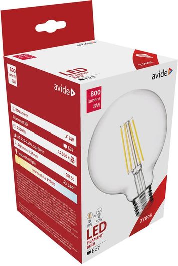 Λάμπα Avide LED Filament Globe G95 8W E27 360° 2700K