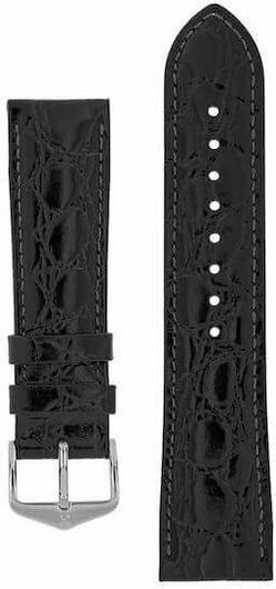 Λουράκι Hirsch Crocograin Δερμάτινο 22mm Μαύρο