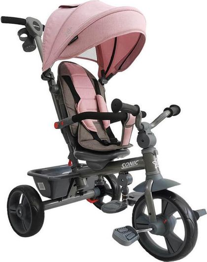 Παιδικό Τρίκυκλο Ποδήλατο Bebe Stars Sonic 360° Πτυσσόμενο με Σκίαστρο, Αποθηκευτικό Χώρο & Χειρολαβή Γονέα για 18+ Μηνών Ροζ