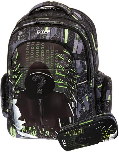 Σχολική Τσάντα Δημοτικού Polo S-020-8125-P Σετ με Σακίδιο Widen Hacker με Ίδια Κασετίνα Μαύρο