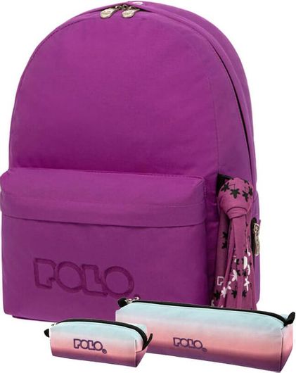 Σχολική Τσάντα Δημοτικού Σετ Original Polo S135-4300-P με Ίδια Κασετίνα και Πορτοφολάκι Ροζ
