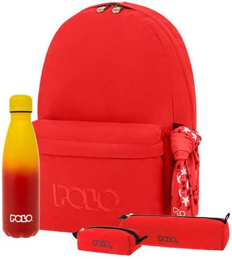 Σετ Σχολική Τσάντα Δημοτικού Original Polo με Κασετίνα & Πορτοφολάκι & Παγούρι Θερμός 500ml Κόκκινο