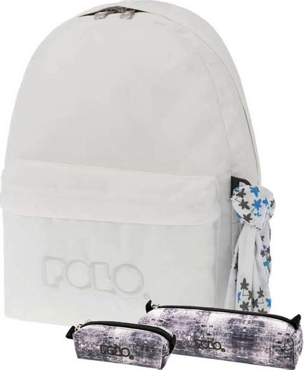 Σχολική Τσάντα Δημοτικού Σετ Original Polo S135-41-P με Κασετίνα και Πορτοφολάκι Λευκό