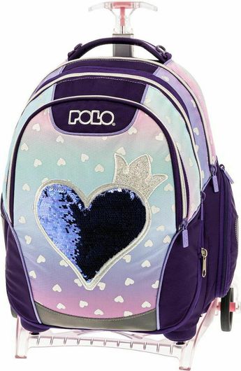 Σχολική Τσάντα Δημοτικού Polo Σακίδιο Trolley Base-Free Heart 901007-8118 με Αποσπώμενο Μηχανισμό