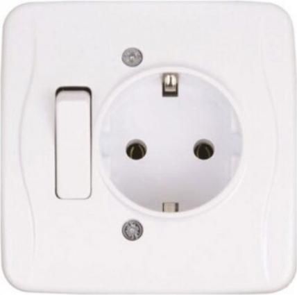 Πρίζα Ρεύματος Eurolamp 147-12250 Μονή Χωνευτή με Διακόπτη Λευκή