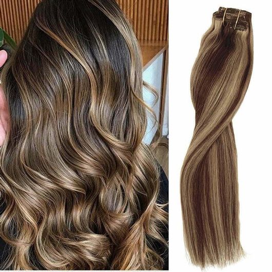 Τρέσα με Κλιπ Φυσική Τρίχα Balayage No P4/27 Καστανό