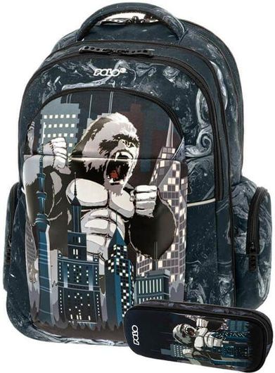 Σετ Σχολική Τσάντα Πλάτης Widen Gorilla με Ίδια Κασετίνα Polo Μαύρο 2τμχ