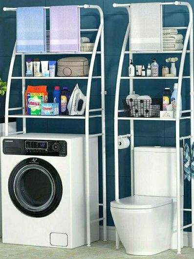 Ραφιέρα Πλυντηρίου με Πετσετοκρεμάστρα & Γαντζάκια 3 Επιπέδων Μεταλλική Λευκό