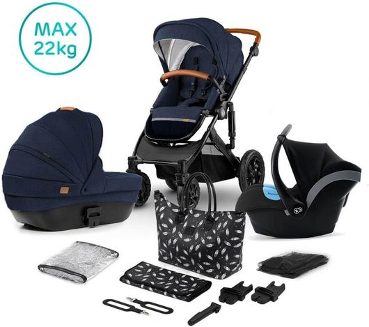 Καρότσι Μωρού Kinderkraft Σύστημα Μετακίνησης Trio Prime Navy Με  Για Τη Μαμά