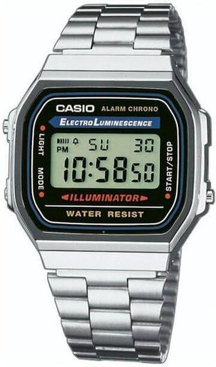 Ανδρικό Ρολόι Casio A-168WA-1 Ψηφιακό με Μεταλλικό Μπρασελέ Ασημί -Μαύρο