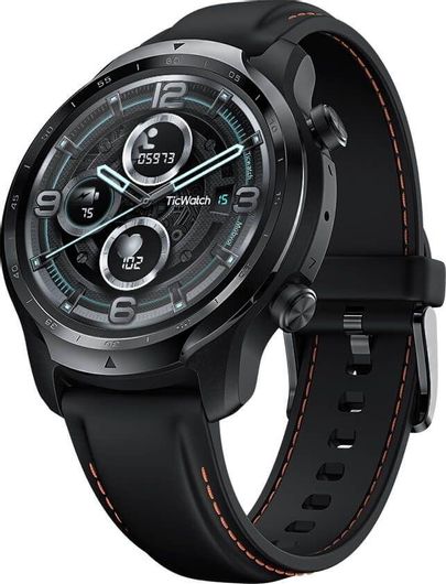 Ticwatch Pro 3 48mm GPS Stainless Steel Case & Leather Strap Shadow Black