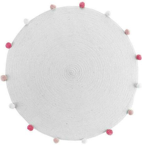 Παιδικό Χαλί Douceur Στρογγυλό Pompomparty 90cm Λευκό