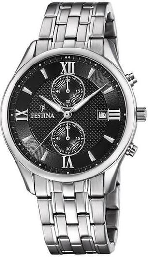 Ανδρικό Ρολόι Festina Timeless Chronograph με Μεταλλικό Μπρασελέ F6854-8 Ασημί