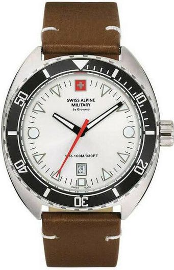 Ανδρικό Ρολόι Swiss Alpine Military Navy 20 με Δερμάτινο Λουράκι 7066.1532sam Καφέ
