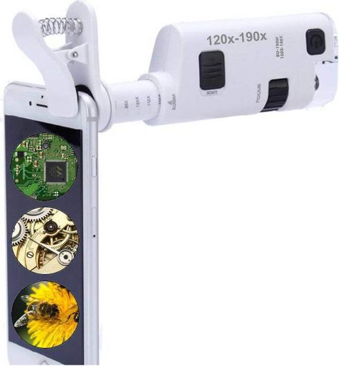 Ψηφιακό Μικροσκόπιο με Κλιπ Προσαρμογής σε Smartphone Digital Smartphone Microscope 80x-120x with LED Light BU-120M